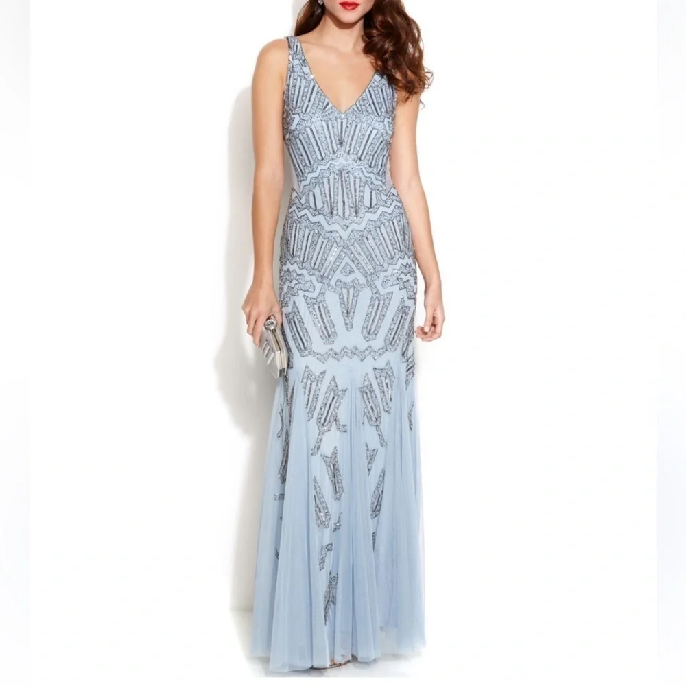 Adrianna Papell Sleeveless
Beaded Mermaid Gown In Blue size 8 - Picture 1 of 15